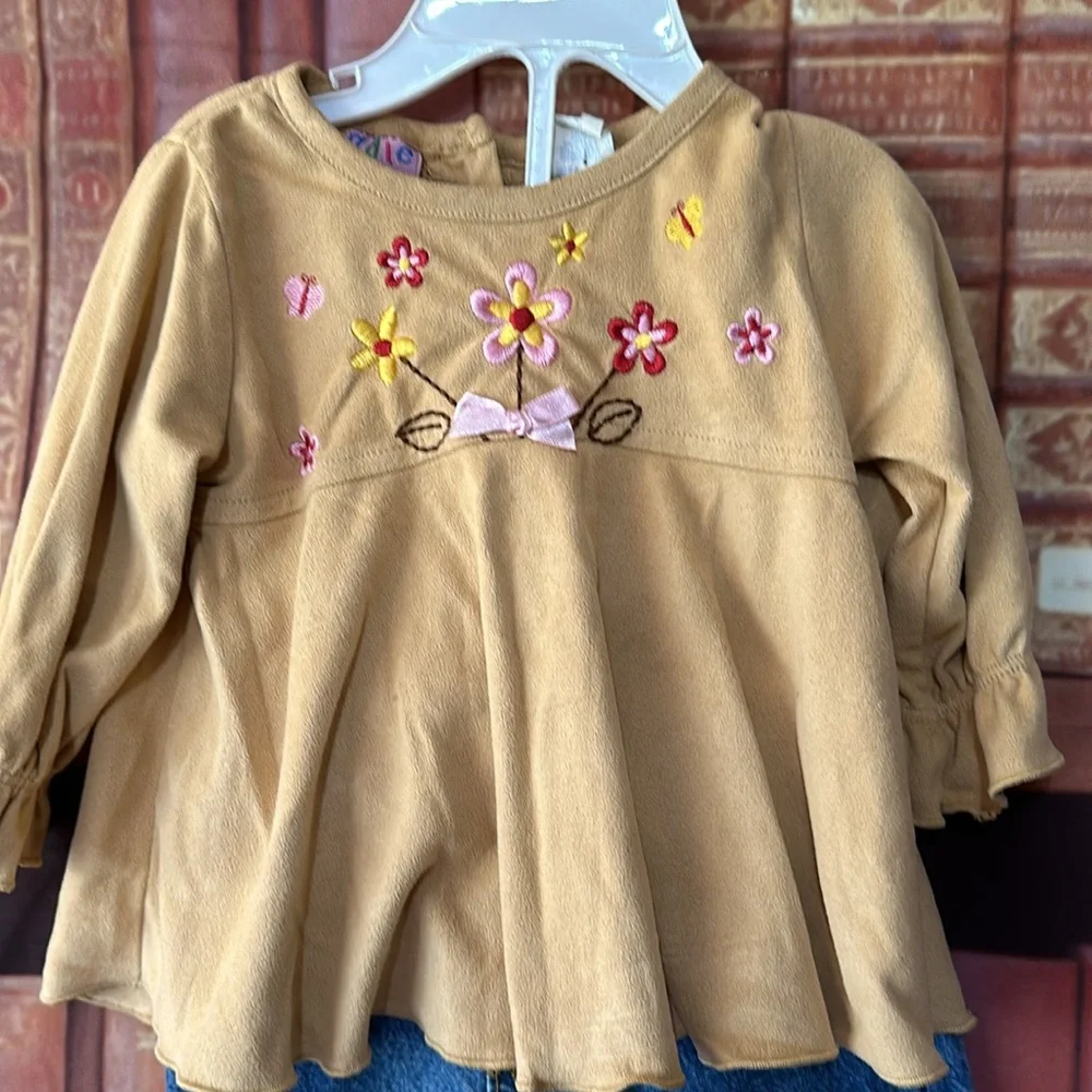 Floral Embroidered Tunic & Cuffed Jeans Baby Girls 12M
